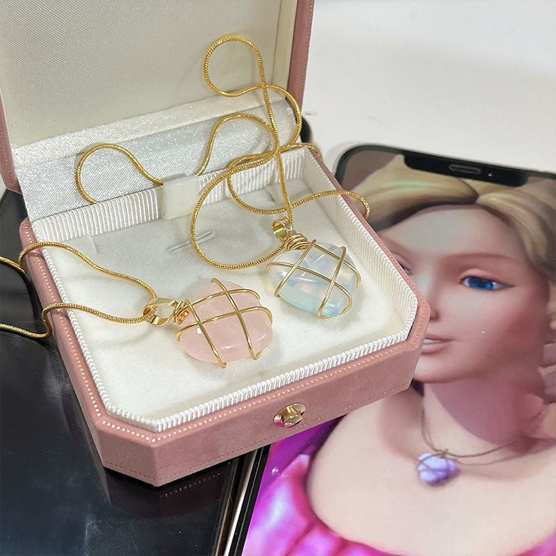 18K Gold Plated Stainless Steel Pink Crystal Necklace