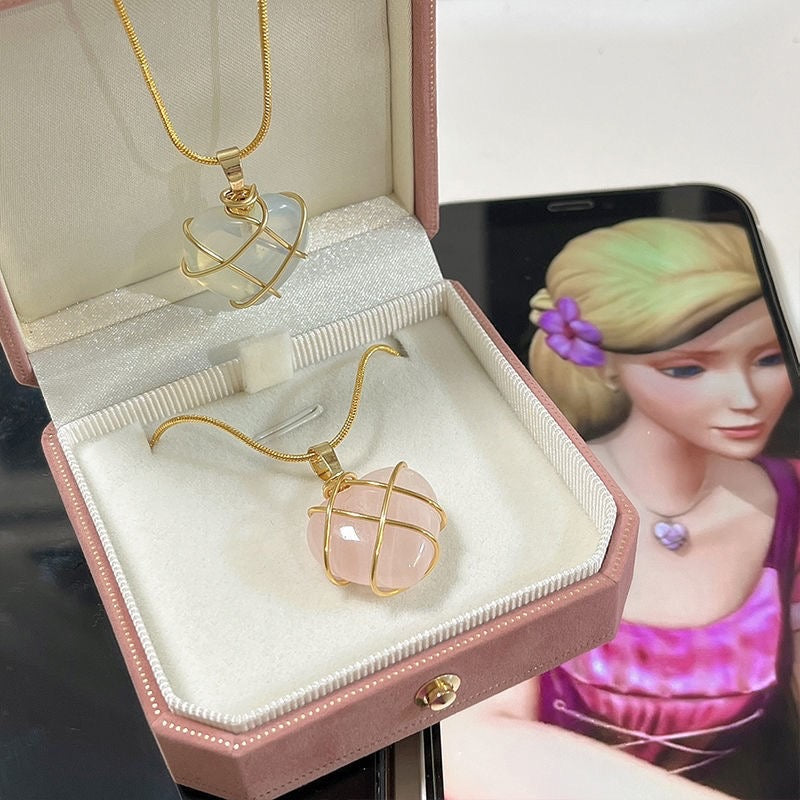 18K Gold Plated Stainless Steel Pink Crystal Necklace
