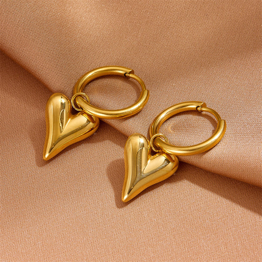 18K Gold plated Titanium Steel Inlay heart shape