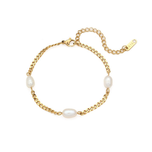 3mm Three pearl bracelet - 18K gold Stainless Steel