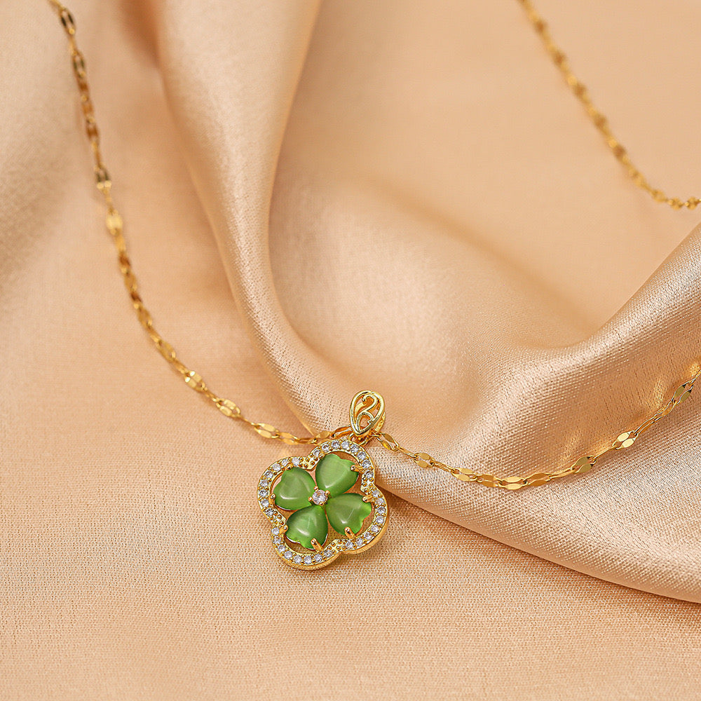 Green Clover Necklace 18K Gold Plated Stainless Steel