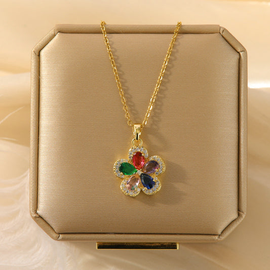 Rainbow Flower Necklace 18K Gold Plated Stainless Steel