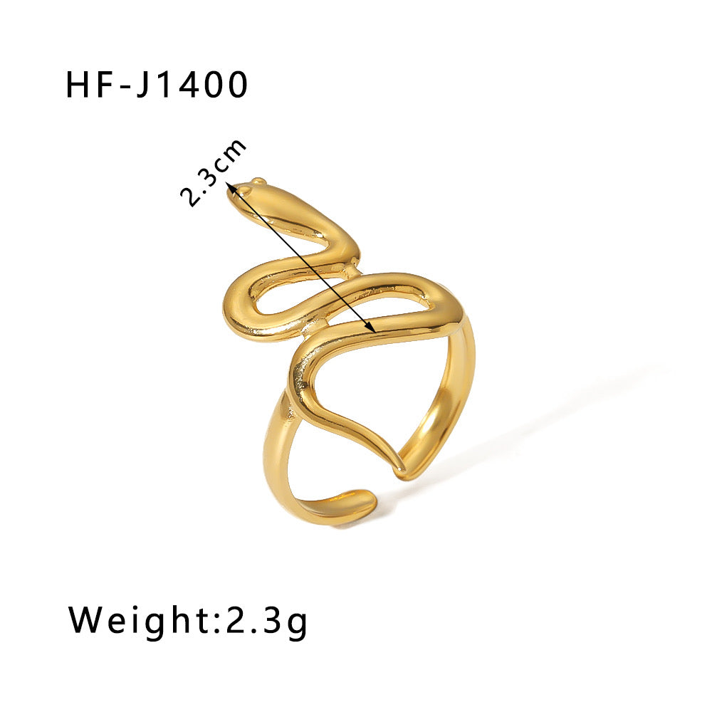 Geometric Snake Shape Open Ring 18K Gold Plated