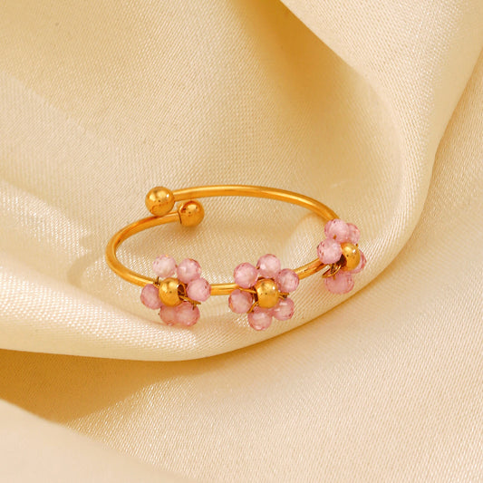 Pink Flower Ring 18K Gold plated Stainless Steel