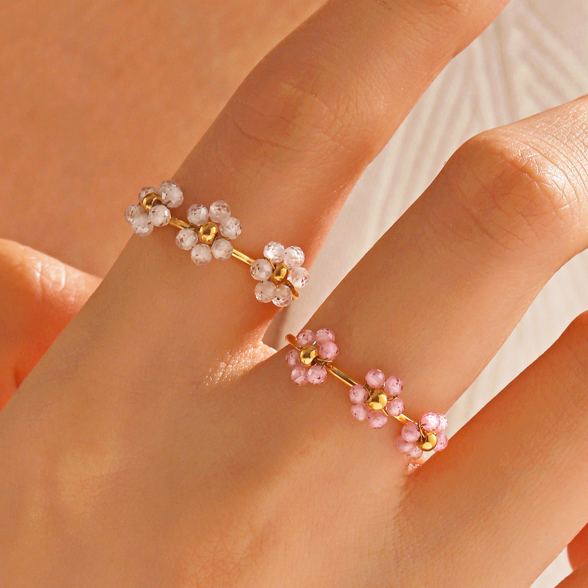 Pink Flower Ring 18K Gold plated Stainless Steel