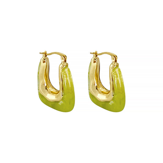 Green U Shape Geometric Arylic Zinc Alloy drop Earrings 8K Gold Plated