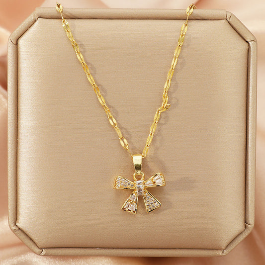 Gold Bow 18K Gold Plated Stainless Steel Necklace