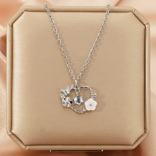 Lady Heart Shape Flower Stainless Steel Necklace