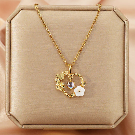 Lady Heart Shape Flower 18K Gold Plated Necklace