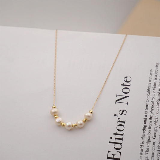 Five Round Pearls 18K Gold Plated Stainless Steel Necklace