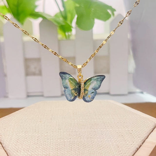 18K Gold Plated Stainless Steel Gradient Color Butterfly Necklace