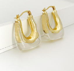 Transparent U-Shape Geometric Arylic Zinc Alloy drop Earrings 18K Gold plated