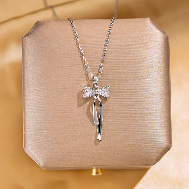 Sterling Silver Tassel Bow Necklace