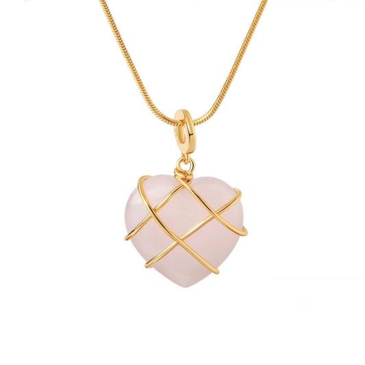 18K Gold Plated Stainless Steel Pink Crystal Necklace