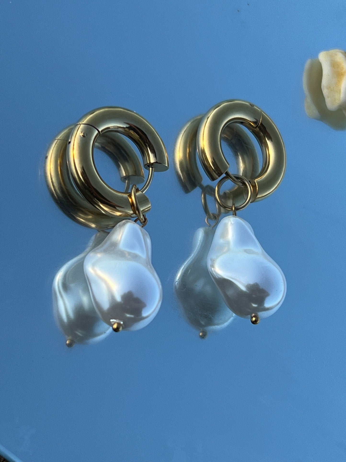 18K Gold Plated Stainless Steel Pearl Pendant Earrings