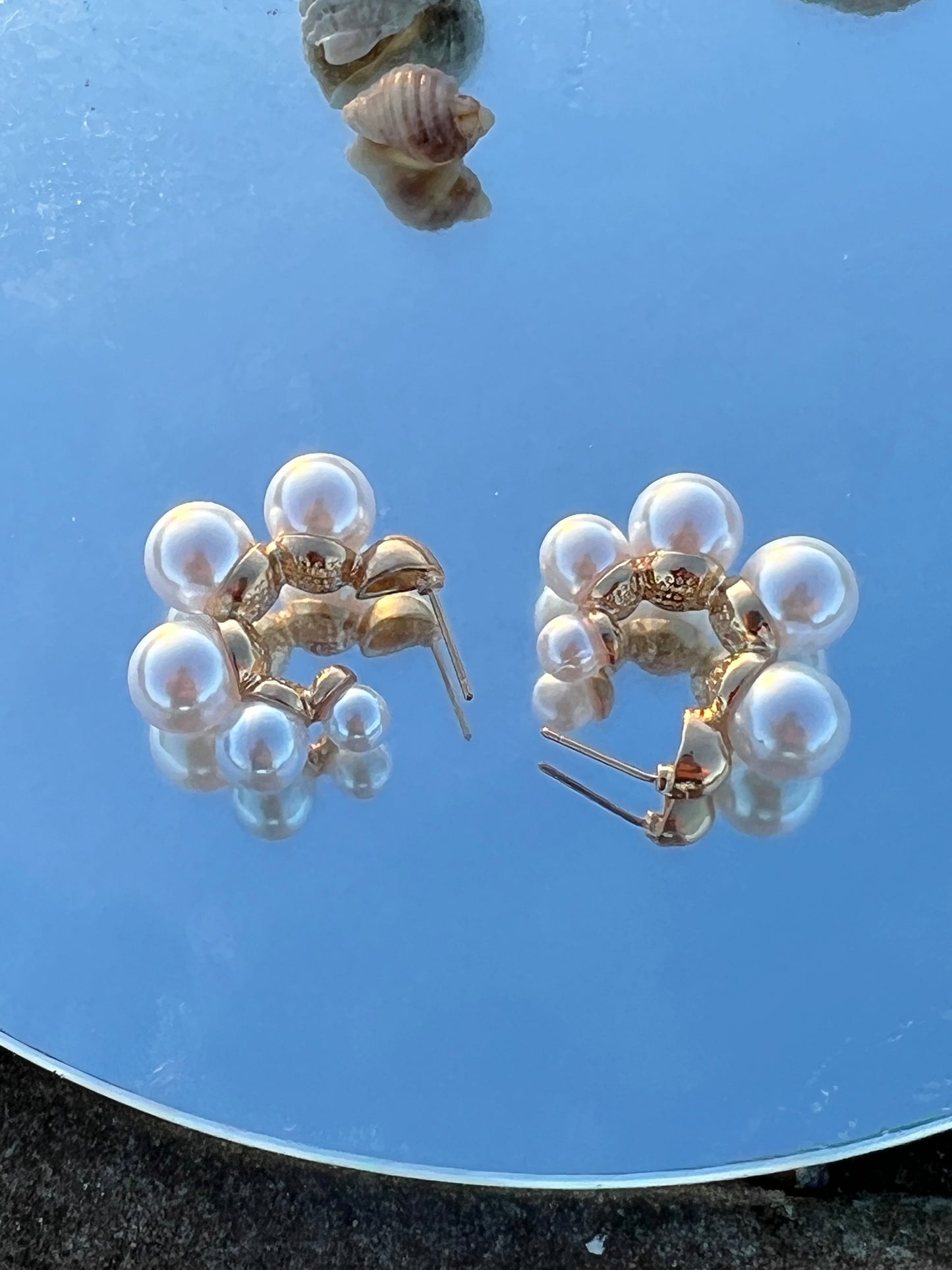 C-Shape Artificial Pearls 18K Gold Plated Ear Studs