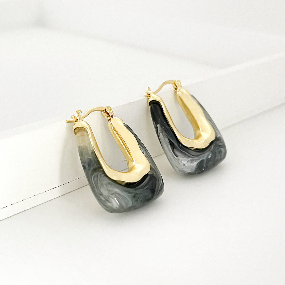 Grey U Shape Geometric Arylic Zinc Alloy drop Earrings 18K Gold plated